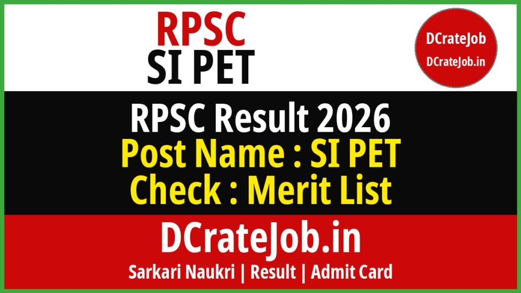 RPSC SI PET Result 2026 featured banner - DCrateJob.in