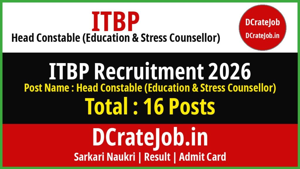 ITBP Head Constable (Education & Stress Counsellor) Recruitment 2026 featured banner - DCrateJob.in
