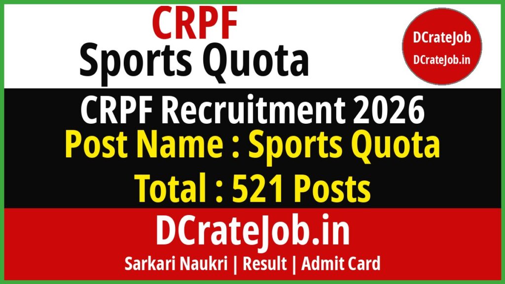 CRPF Sports Quota Recruitment 2026 featured banner - DCrateJob.in