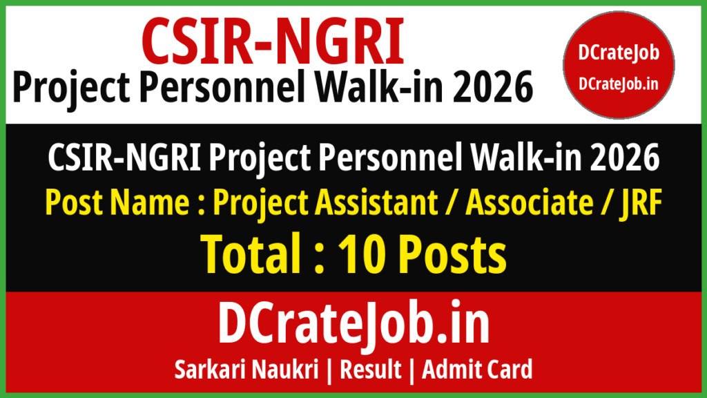 CSIR NGRI Project Personnel Walk-in 2026