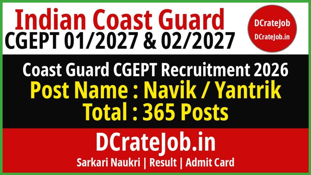 Indian Coast Guard CGEPT 01/2027 & 02/2027 Recruitment 2026