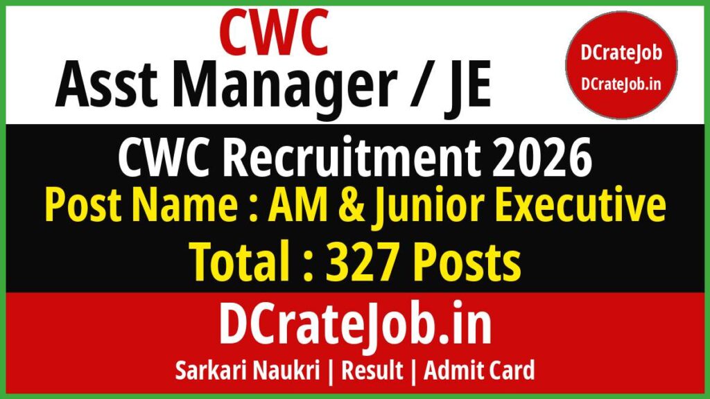 CWC Assistant Manager and Junior Executive Recruitment 2026 banner showing 327 posts