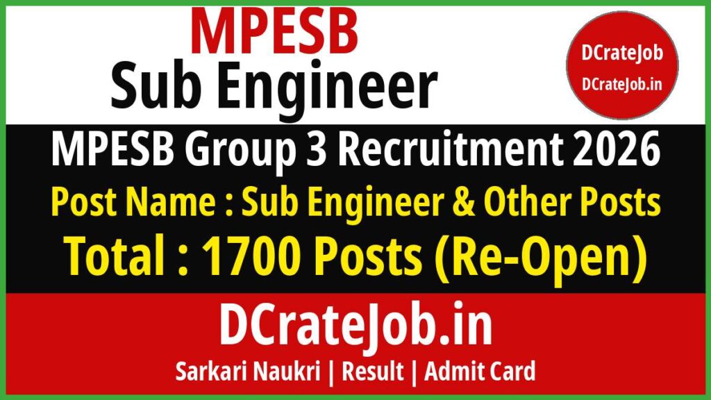 MPESB Group 3 Sub Engineer Recruitment 2026 Re-Open