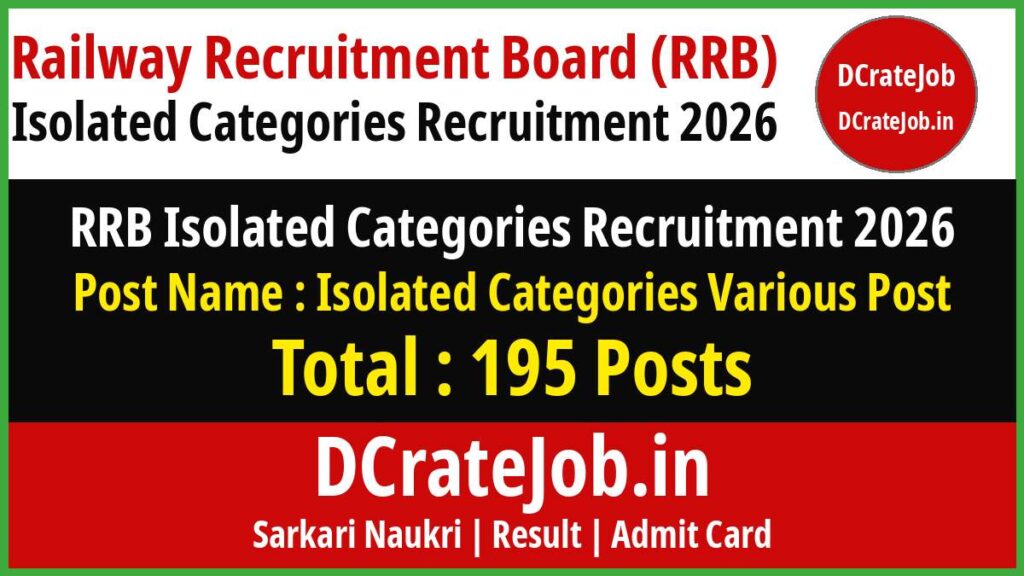 RRB Isolated Categories Recruitment 2026