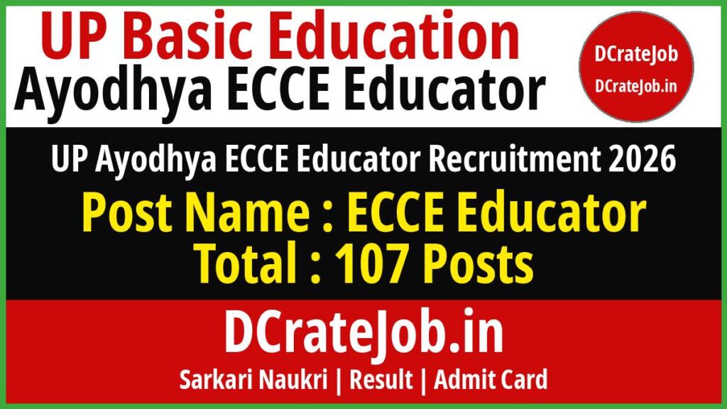 UP Ayodhya ECCE Educator Recruitment 2026 online form banner showing 107 ECCE Educator posts for Ayodhya district