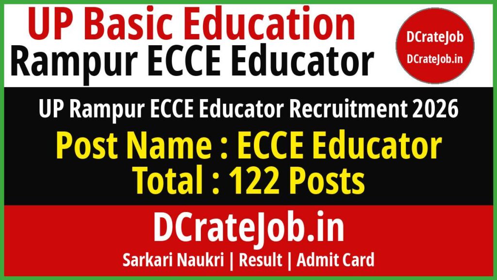 UP Rampur ECCE Educator Recruitment 2026 online form banner showing 122 ECCE Educator posts for Rampur district