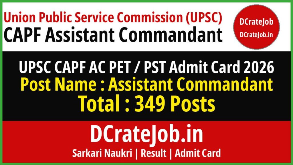 UPSC CAPF AC PET PST Admit Card 2026