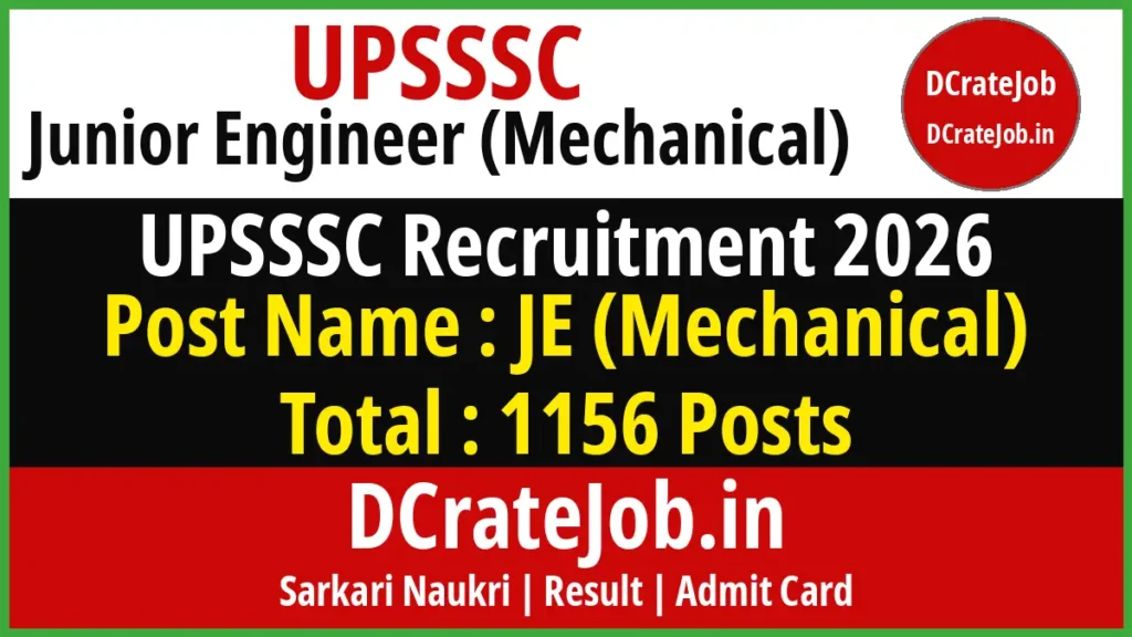UPSSSC JE Mechanical Online Form 2026 – 1156 Posts