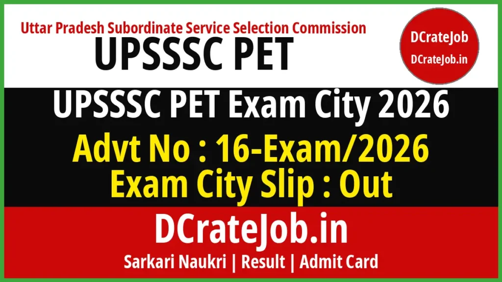 UPSSSC PET Exam City 2026 City Intimation Slip